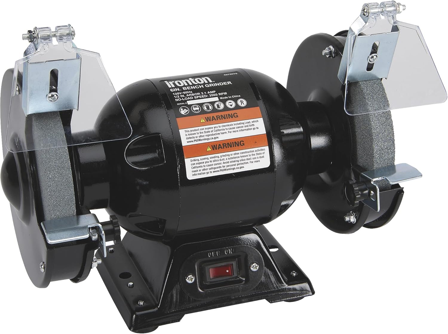 Ironton Benchtop Grinder, 6in. Wheels, 1/2 HP 2.1 Amp Motor, 3560 RPM, Model BG115-6L, for Grinding & Sharpening
