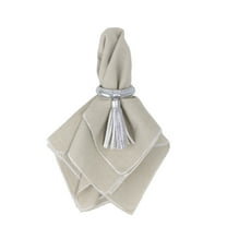 Fennco Styles Genuine Leather Tassel Napkin Rings, Set of 4 - Silver Leather Napkin Holder