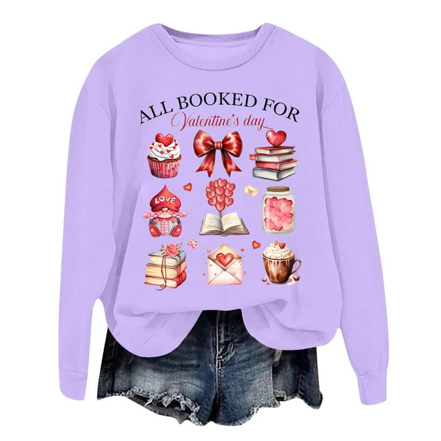 DGHM Womens Sweatshirt Loose Oversized In Crewneck Pullover Letter Print Casual Sweatshirts Purple XL