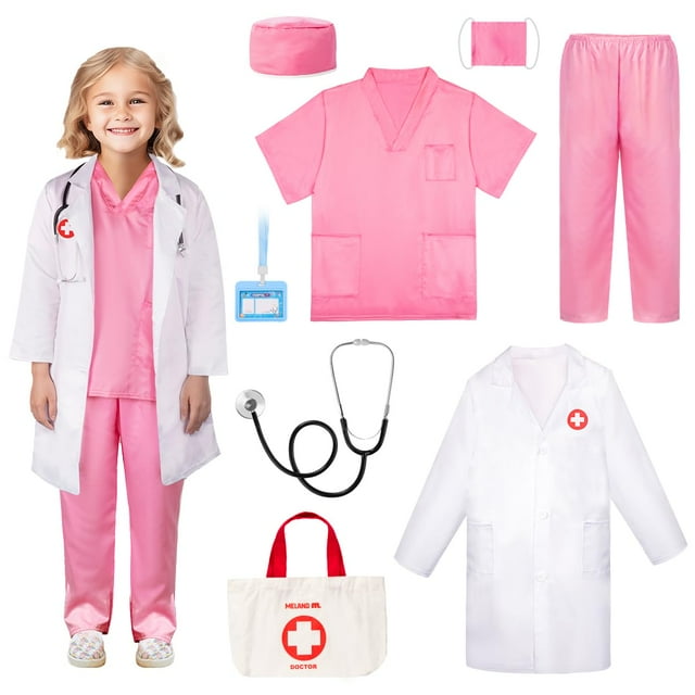Disfraz de médico Meland para niñas de 7 a 8 años con bata de laboratorio y bolsa