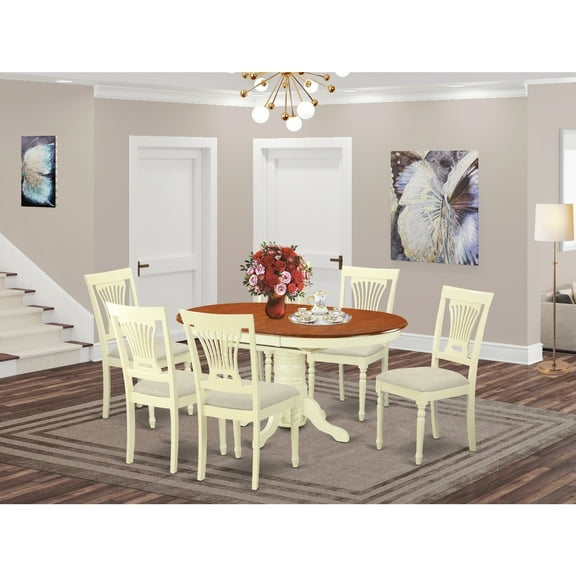 Rustic Dining Set 7 Piece - Avon Table & 6 Microfiber Chairs - Solid Wood Kitchen Dinette Set