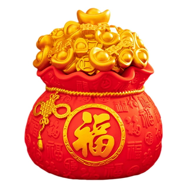 veasfak Lucky Bag Statue Piggy Bank Tabletop Ornament for Desk Shelf Spring Festival Fu Small