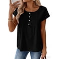 thumbnail image 4 of Olyvenn Womens Summer Babydoll Blouses Plus Size Tops Cotton Linen T Shirt Casual Loose Oversized Shirts Beach Vacation Boho Top Black XXL, 4 of 7