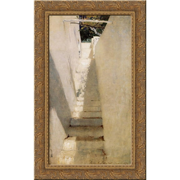 Staircase in Capri 17x24 Gold Ornate Wood Framed Canvas Art by Sargent, John Singer