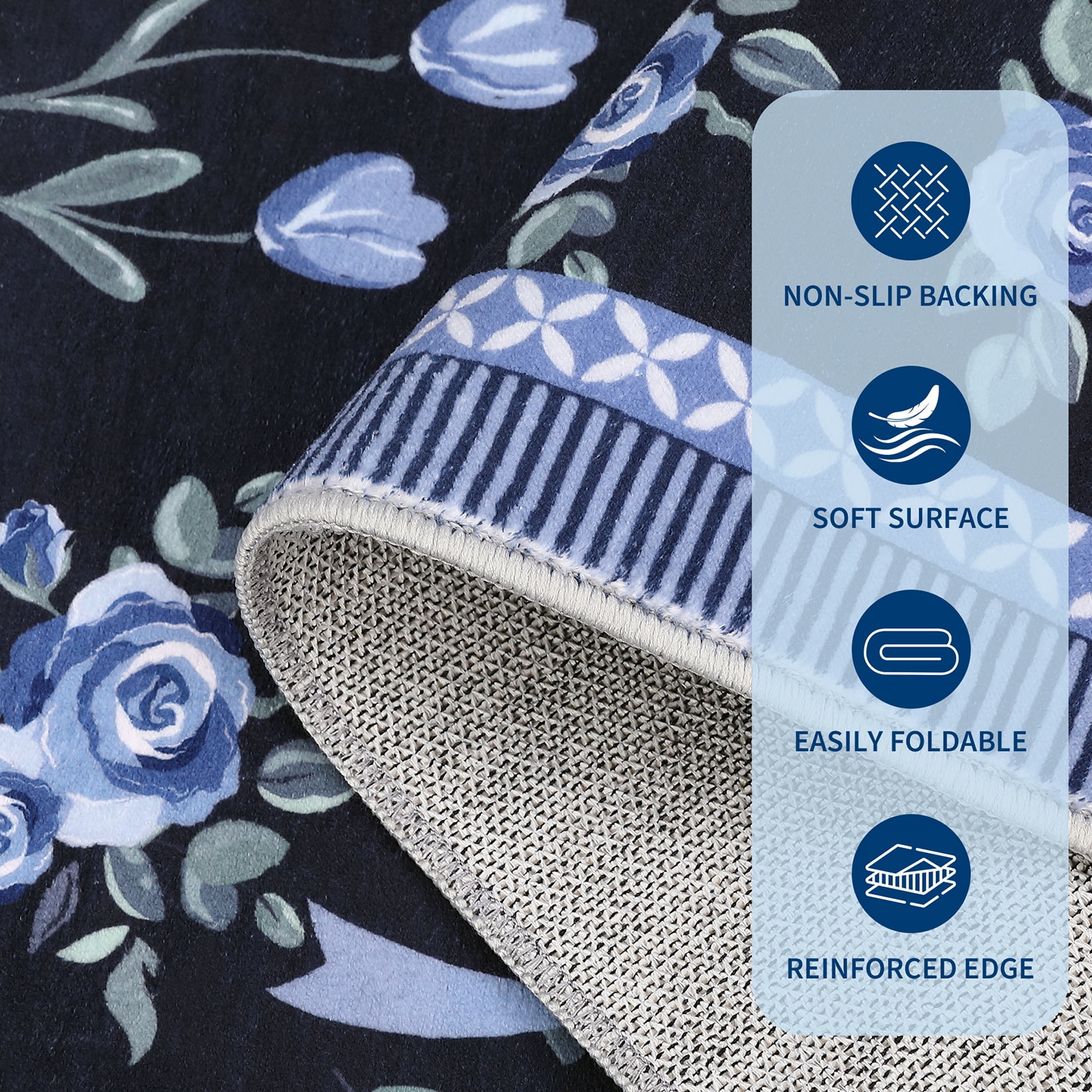 Hasoo 2'x 6' Floral Throw Rug Modern Indoor Carpet Soft Non Slip Runner for Bathroom Entryway Dorm, Blue