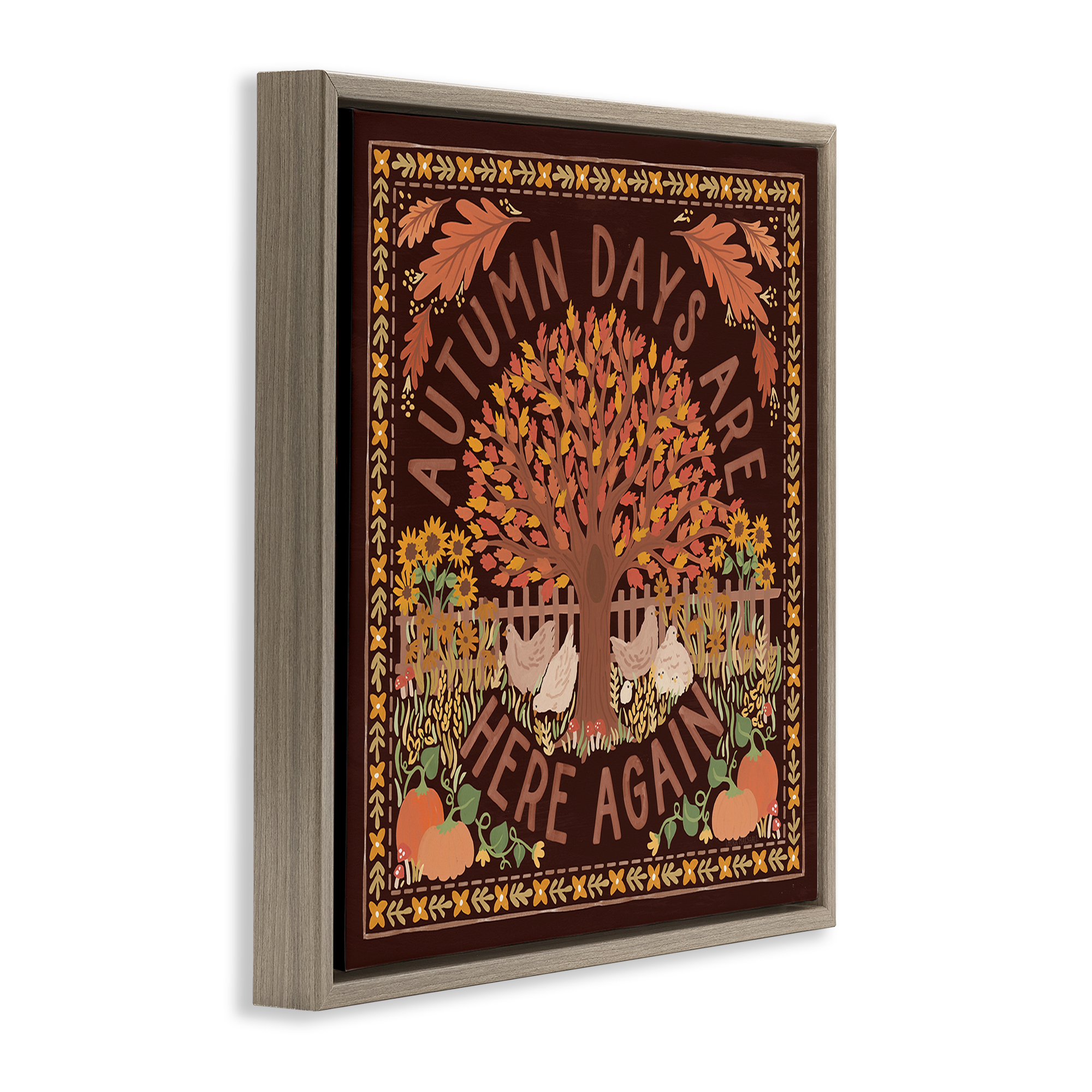 Stupell Industries Autumn Days on Brown Landscape Painting Brown Floater Framed Art Print Wall Art, 18 x 18