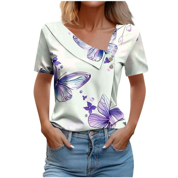 Petite Work Blouses for Women Office Professional Womens T Shirts Loose Fit Summer Button Boho Top