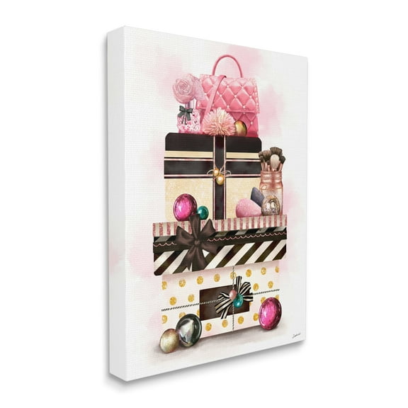 Stupell Industries Holiday Glam Fashion Gift Stack Christmas Accessories Holiday Painting Gallery Wrapped Canvas Art Print Wall Art, 16 x 20