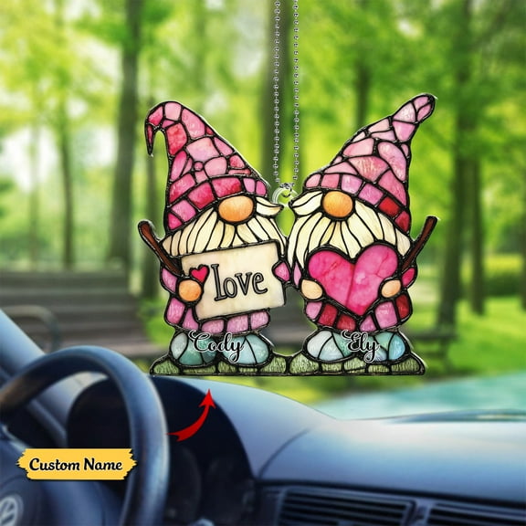 Ornaments Car - Love Gnomes Acrylic Hanging Decoration, Personalized Gift for Couples, Romantic Car Decor with Custom Names Cody and Ely