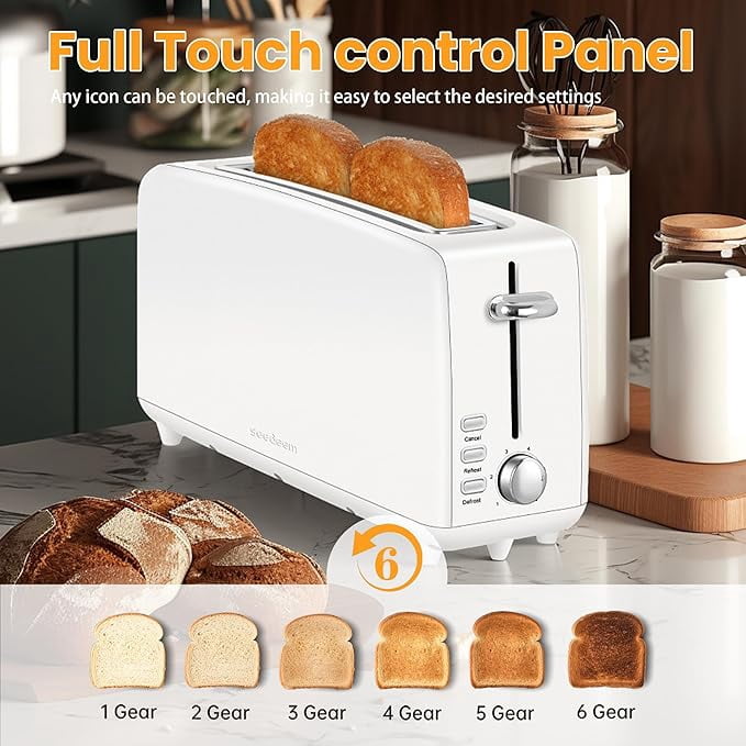 2 Toasters, Stainless Steel Slim Toasters, with Defrosting And Reheating Functions, 5 Bread Types And 6 Tone Settings, 2 Wide Slots Of 1.5-inch Toasters