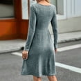 thumbnail image 7 of Npasoilc Fall Dresses For Women Long Sleeve Round Neck Button Down Dress Ribbed Knee Length Dress Tunic Sweater Dresses A Line Swing Mini Babydoll Dress, 7 of 7
