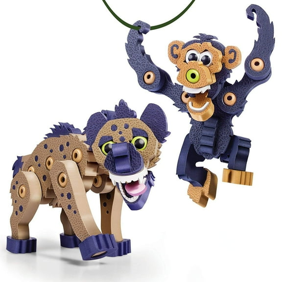 Bloco Toys Hyena & Chimpanzee | STEM Toy | Africa Wildlife Animals, Monkey | DIY Educational Building Construction Set (142 Pieces)