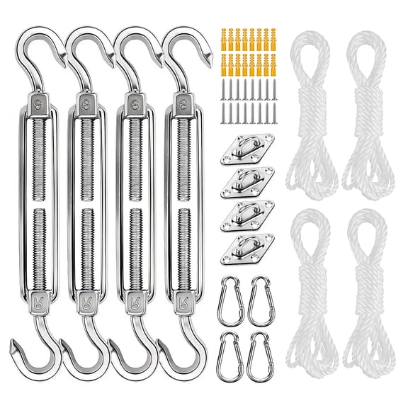 Tarvako 48 Pcs Sun Shade Sail Hardware Kit, 6 Inch Outdoor Sun Sail Accessories, 304 Stainless Steel Turnbuckles & Brackets for Triangle/Rectangle Sails, Patio Canopy Installation Hardware Set