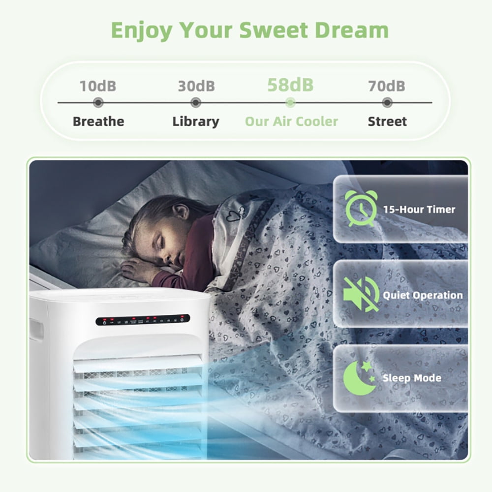 YYAo Air Conditioners, Cooling Machines, 4-in-1 Portable Evaporative Air Cooler with Timer and 3 Modes-White