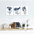 thumbnail image 2 of 3 Piece Canvas Wall Art Navy Flower Painting Art Prints Blue Floral With Butterfly Picture Artwork Modern Bedroom Bathroom Wall Decor Framed Ready to Hang Each Panel 12x16 Inches, 2 of 6