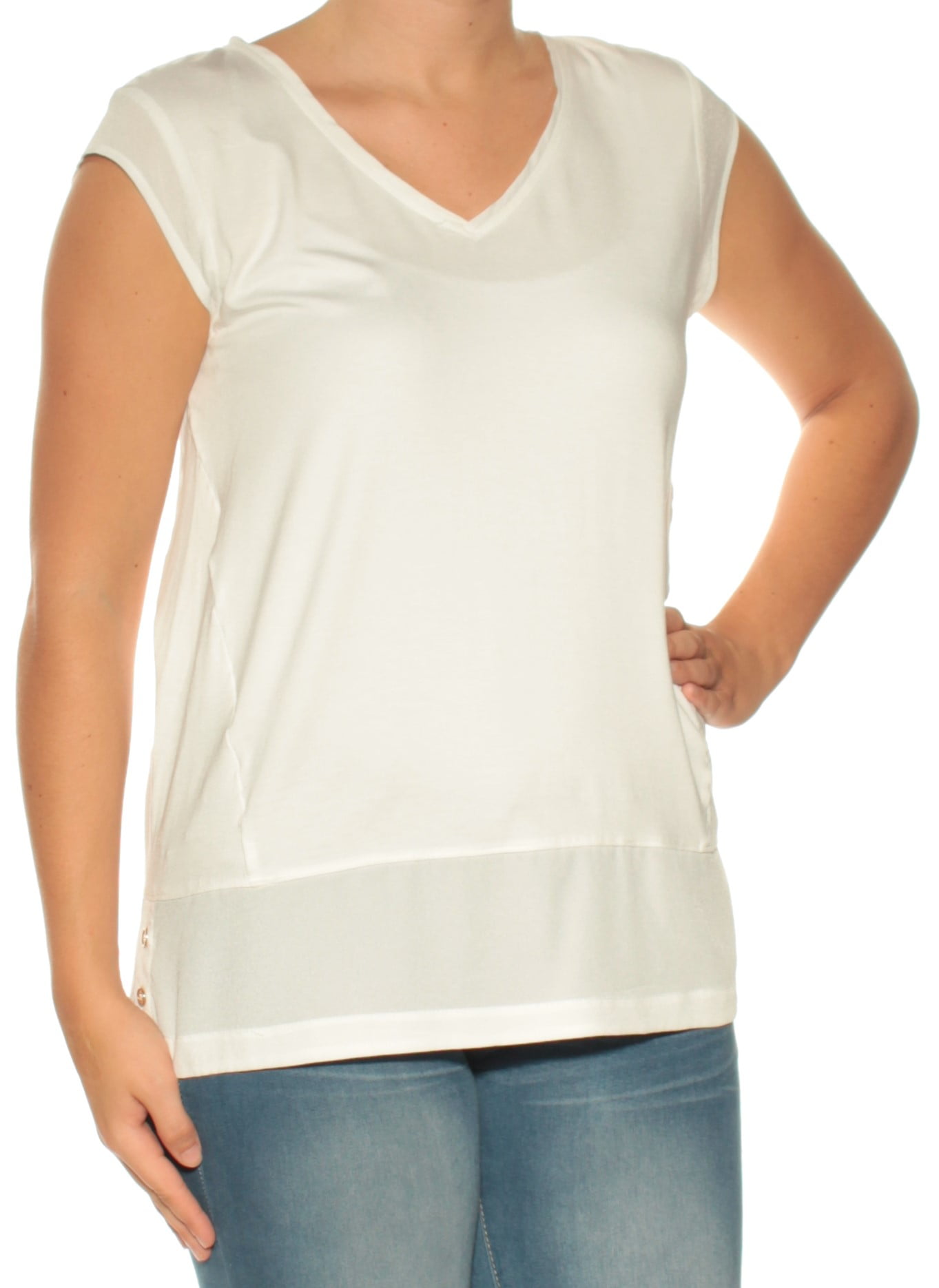 calvin klein plus size faux leather trim cap sleeve top