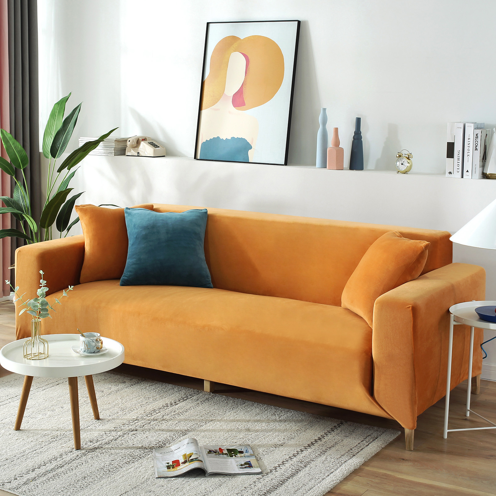 4 Seater Velvet Sofa Cover Slipcover Plush Couch Cover AllInclusive