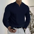 thumbnail image 2 of XDZJLR Mens Polo Shirt Solid Color Long Sleeve With Pocket Lapel V Neck Fashion Leisure Business Oversized Tops, 2 of 4