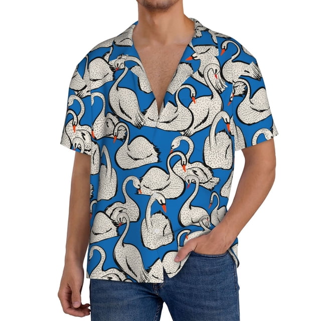 Fotbe Swan Birds Camisa Estampada de Manga Corta para Hombre, Casual de Verano, Estilo Playero, Sin Arrugas-4X-Large