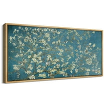 Large Framed Canvas Print Van Gogh Almond Blossoms on Blue - Vintage FloralWall Art Decorative Ready to Hang Painting for Living room Bedroom 60x30 inches Natural Frame