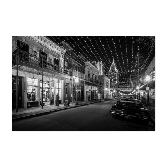 Lights on Dauphin 02 B&W - Mobile Alabama Photography Unframed Wall Art Print 5 x 7 inches