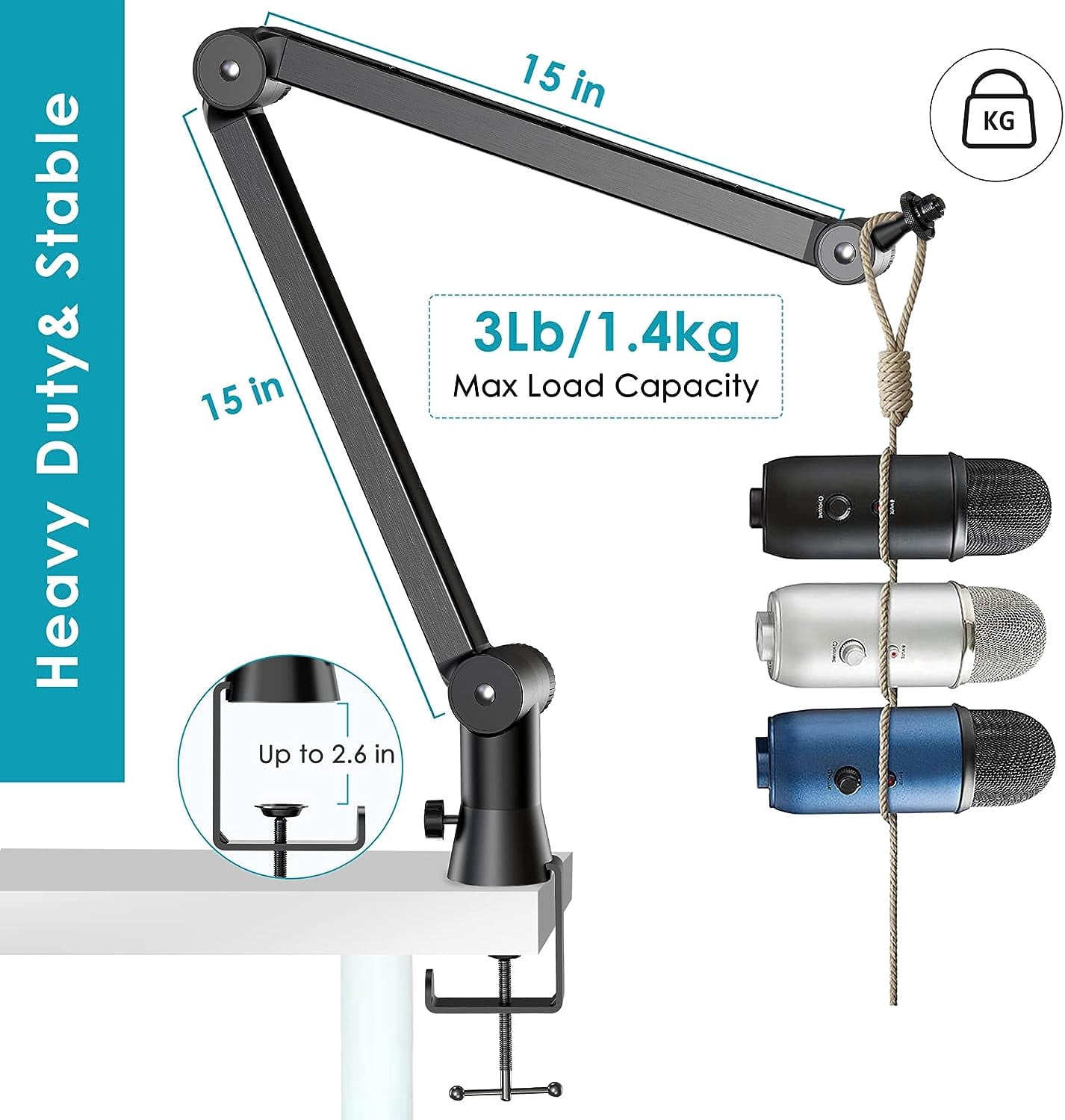 Yeti Microphone Stand - Premium Boom Arm for Blue Yeti, Heavy Duty Yeti Mic Arm and Cable Management, Great for Gaming and Streaming, 360° Rotatable Yeti Mic Stand by SUNMON