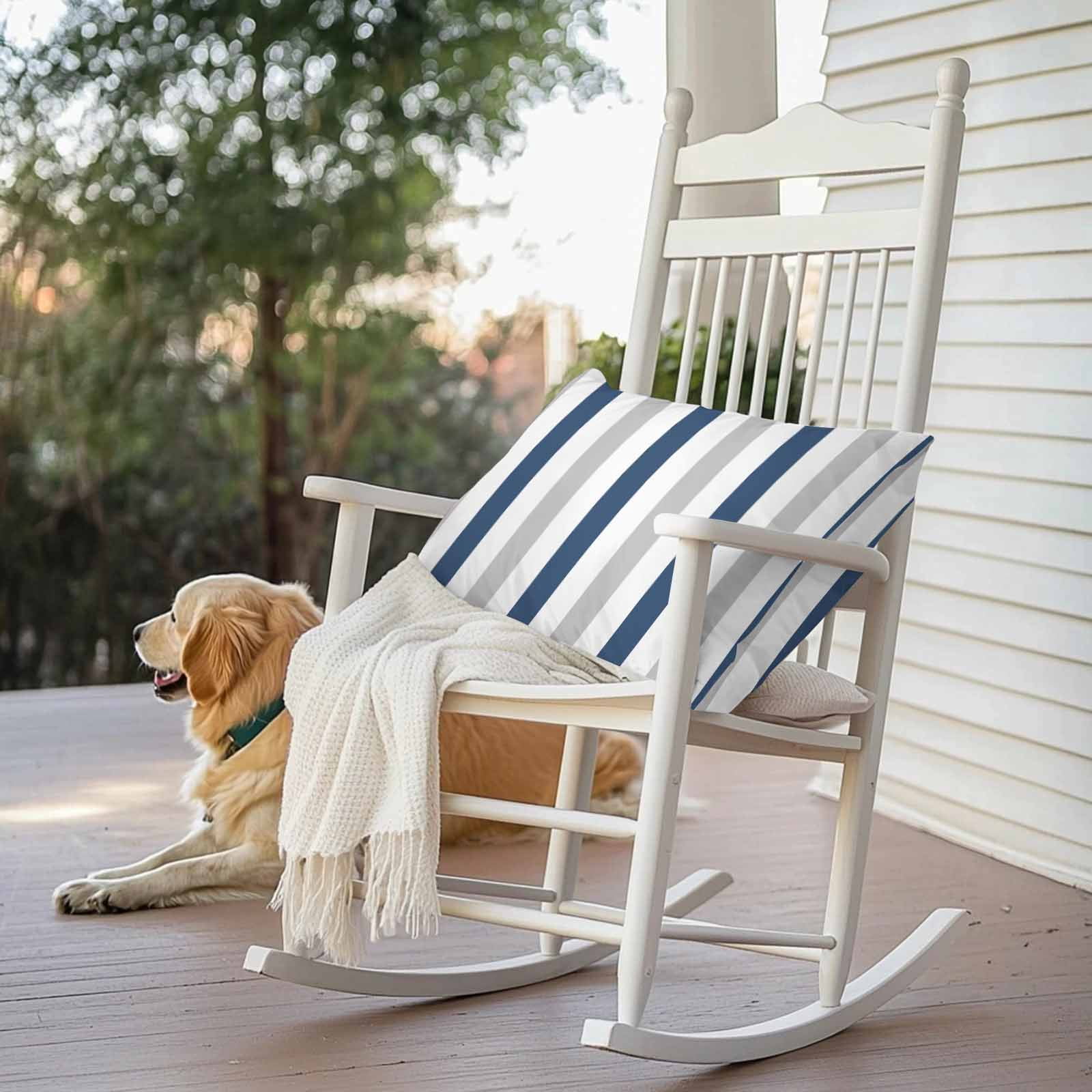 Outdoor Throw Pillows Covers 12X20 Set of 2 Waterproof Striped Decorative Zippered Cushion Covers for Patio Furniture, Navy Blue Gray White Lumbar Pillowcases