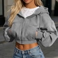 thumbnail image 2 of Josdec Women's Full Zip Up Drawstring Hooded Sweatshirts Cropped Long Sleeve Hoodie Solid Color Fashion Casual Winter Jacket S-XXL, 2 of 7