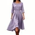 thumbnail image 2 of CHGBMOK Women's 3/4 Sleeve Dress Smocked Waist Flowy A Line Midi Dresses Casual Round Neck Dress, 2 of 6
