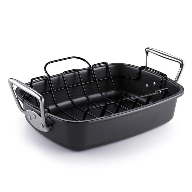 Cook N Home Nonstick Bakeware Roaster with Rack, 17x13-inches, Black