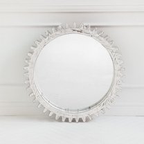 Mercana Sundance Cog 35.5" Round Whitewashed Wood Frame Mirror