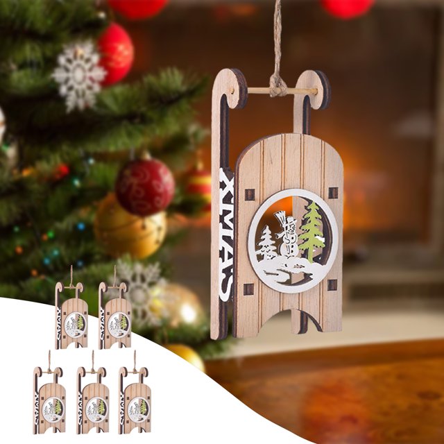 Fiudx Decoración Del Hogar 5 Piezas De Adornos De Navidad, Adornos De Trineo Para Árbol De Navidad, Suministros Para Fiestas Navideñas, Decoración De Chimenea, Colgantes De Trineo Colgantes, Decoraci