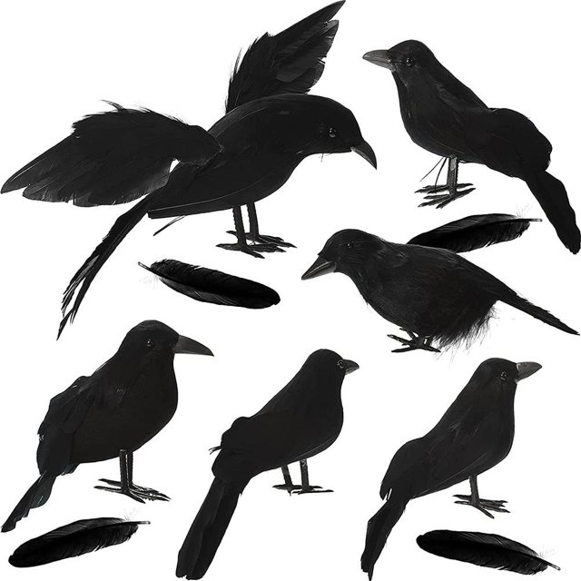 De Cuervos Negros De Halloween, Cuervos De Plumas Artificiales Negros, Cuervos Realistas Hechos A Mano Para Decoración Interior Y Exterior 6 Uds. Guardurnaity HA038566-00