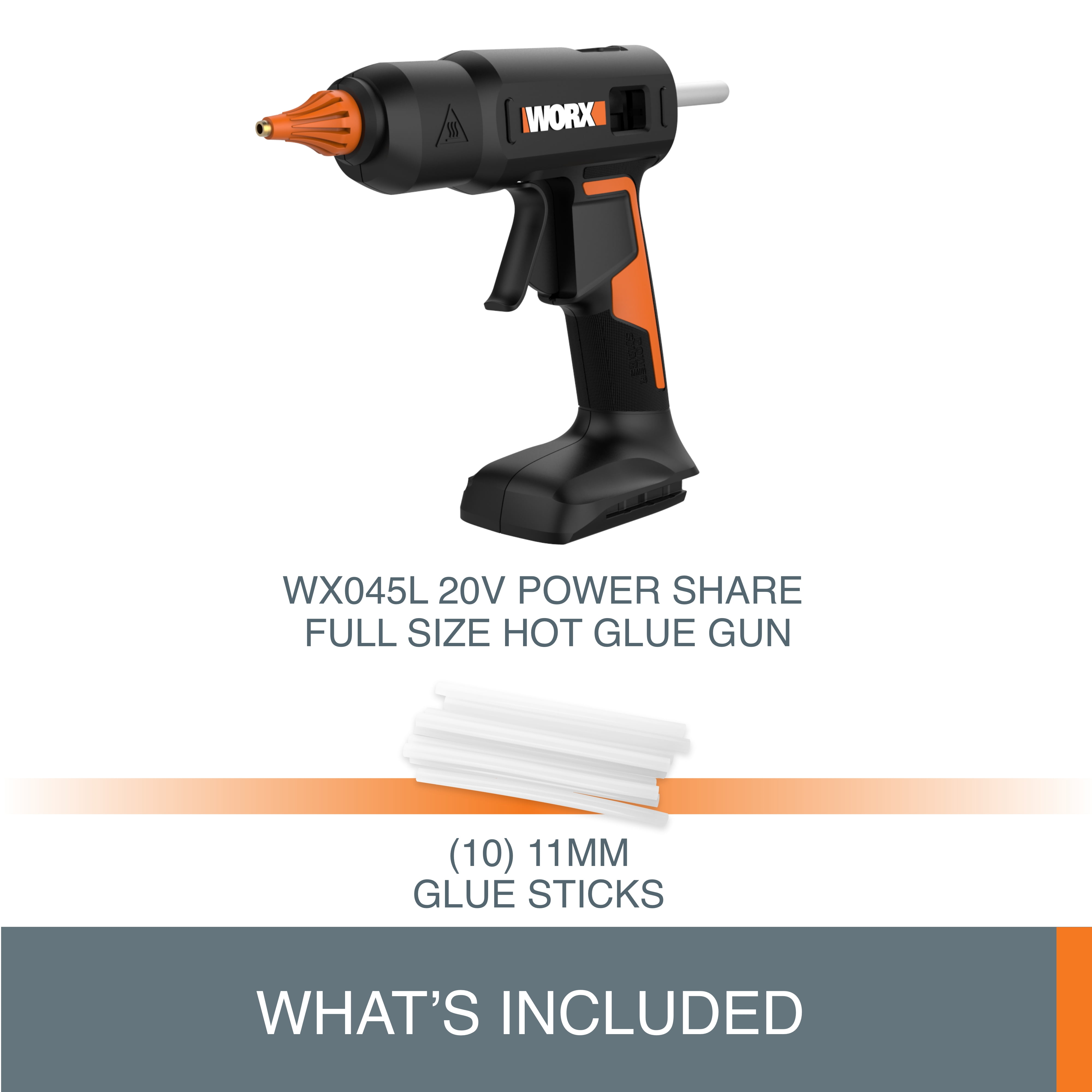 Worx WX045L.9 20V Power Share Full-Size Hot Glue Gun (No Battery and Charger Included - Tool Only)