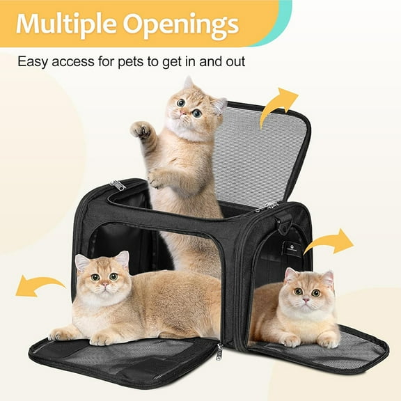Foldable Soft-Sided Cat Carrier, Airline Approved Pet Carrier, Suitable for Small/Medium Cats Under 15 lbs, Pet Travel Carrier in Black (15.7"x10.2"x10.2")