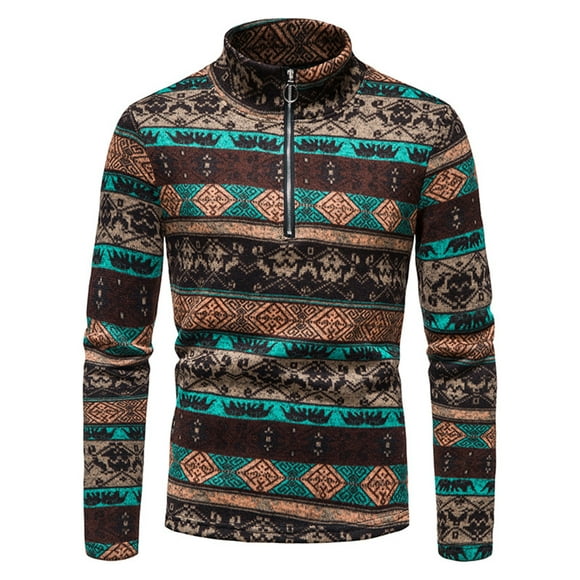 Ethnic Style Half-zip Casual Stand-collar Men's Pullover Sweater A1123