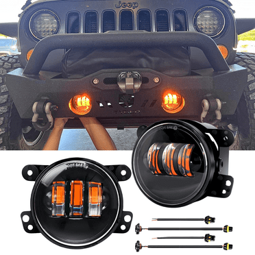 4 Inch LED Amber Fog Lights Off-Road Fog Lamp for Driving, Replacement With Conversion Cable Compatible with 2007-2018 Jeep Wrangler Unlimited JK