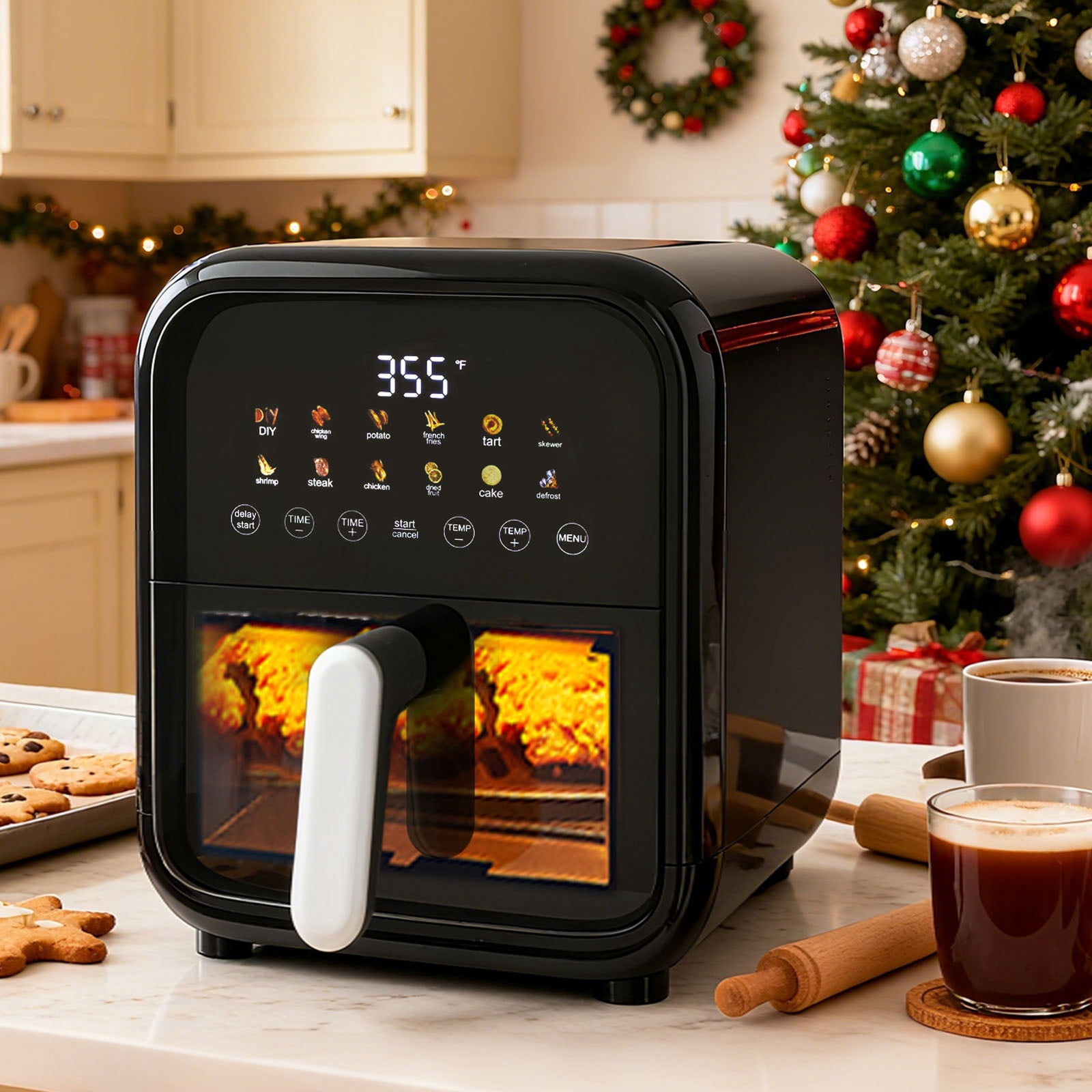 Casabay Air Fryer with Window, 7.5QT Countertop Air Fryer with 12-In-1 Preset Programs, Digital Touch Screen & Heat-Resistant Handle, Black