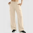 thumbnail image 5 of Womens Cargo Sweatpants Fleece Wide Leg Sweat Pants High Waisted Baggy Athletic Joggers Pants with Pockets 04-Khaki XL, 5 of 5