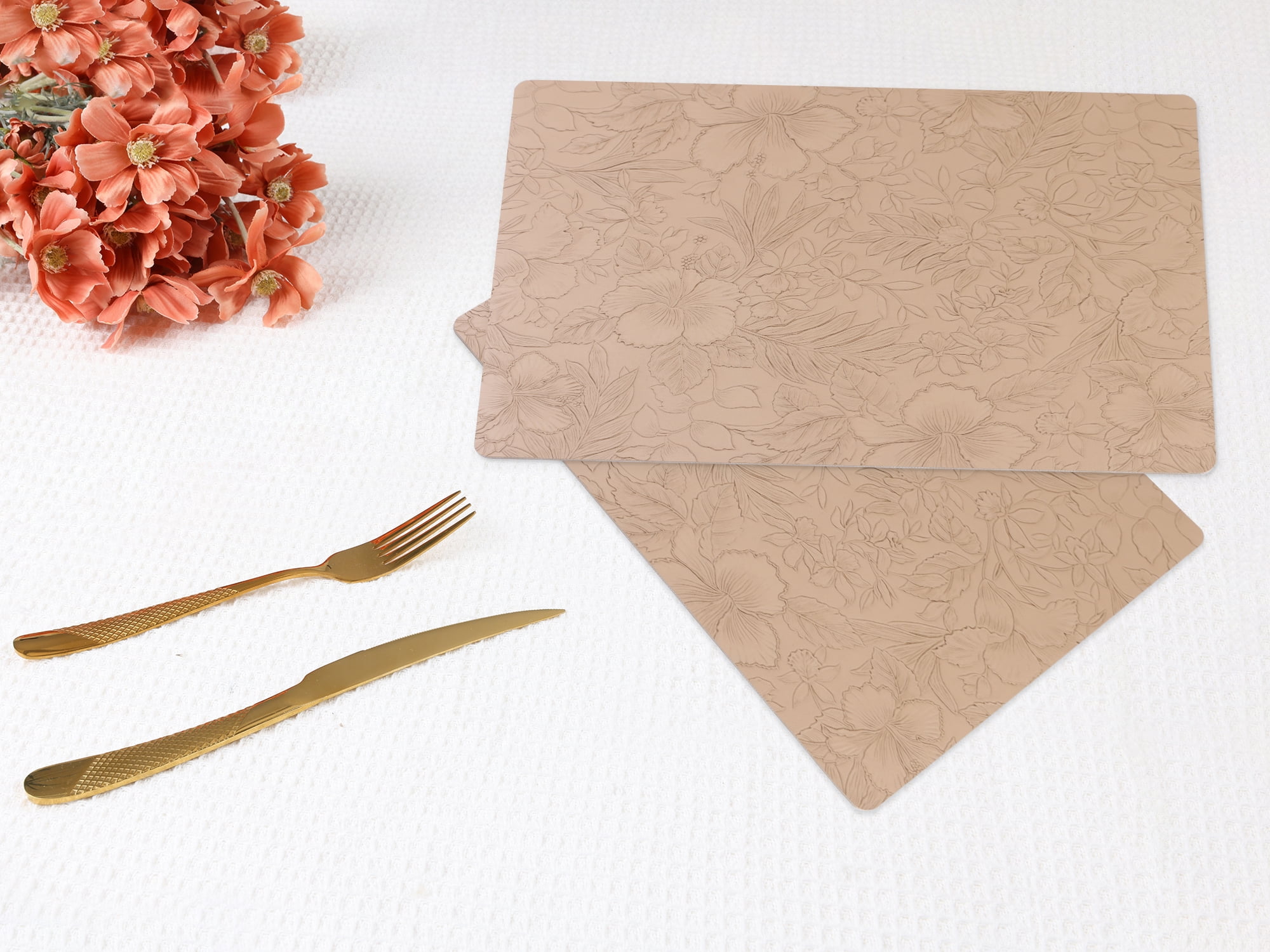 Unique Bargains Set of 6 Faux Leather Placemats for Kitchen Dining Table Decor Apricot