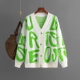 thumbnail image 2 of PMVFHDE Fashion Letter Jacquard Sweater Cardigan Women Autumn Winter Long Sleeve Button Front Knit Coat Green,One Size, 2 of 3