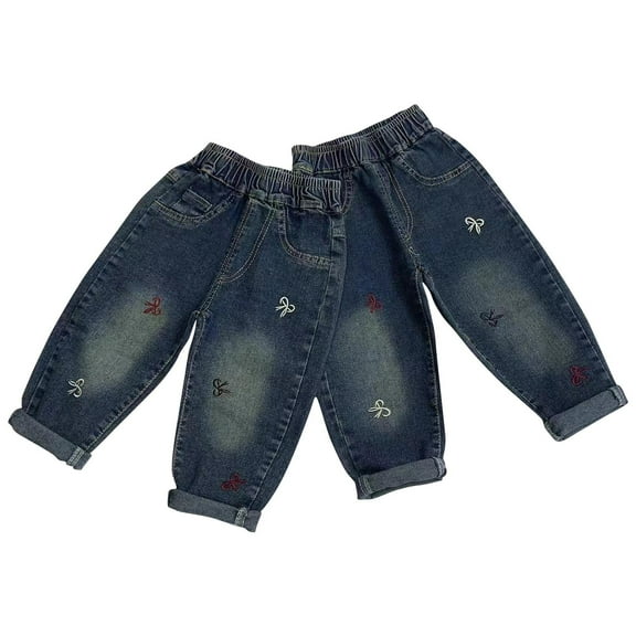 Edvintorg Pants for Girls Jeans Fashion Cute Sweet Printed Elastic Waist Casual Denim Pants Trousers with Pocket 8Months-6Years Kids Clothes Girls