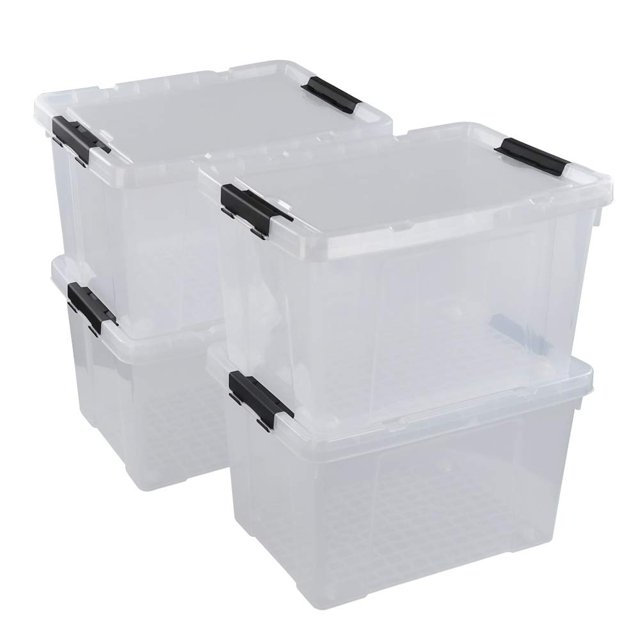 Pekky 50 Quart Clear Storage Containers/Bins with Lid?Wheels and Latching Handles, Large Rolling Storage Plastic Box Tote(4Packs)