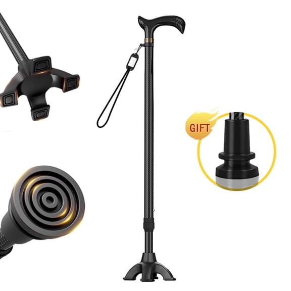 VEYFOQIK Carbon Fiber Walking Cane for Women & Men, Ergonomic Handle, Non-Slip, 1.14 lb Removable Lightweight Walking Stick, 10-Level Adjustable 28"-38" Height for Capacity for Seniors - 220lb Weight