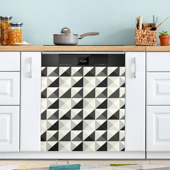 Black White Geometric Dishwasher Magnet Cover Magnetic Fridge Door Cover Home Kitchen Decor 23"x 26"