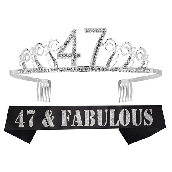 MEANT2TOBE Glitter Sash and Rhinestone Tiara Set - Perfect Birthday Gift for Women, Ideal for 47th Birthday Celebrations and Parties!