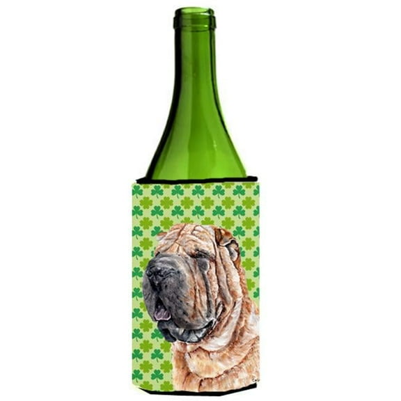 Shar Pei Lucky Shamrock St. Patricks Day Wine bottle sleeve Hugger  24 Oz.