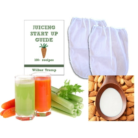 White Plastic Strainer - 2 Fine Mesh Nut Milk Jelly Strainer Bags (1 gal) XL Extra Large + Juicing and Sprouting eBook