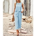thumbnail image 3 of Women's Cotton and Linen blend 2-Piece Set: Sleeveless Crop Top & Wide Leg Pants  Summer Outfit Size Up for Relaxed Fit S-XL, 3 of 8