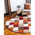 thumbnail image 3 of Unique Loom Collection Automne Tapis Rond à Damier Moderne, 8 Pieds, Multi/Beige, 3 of 10